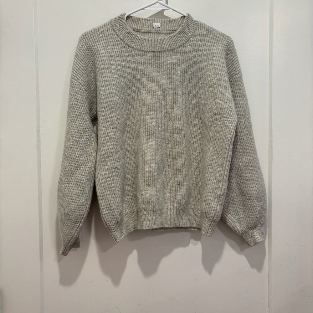 The Curated 100% Cashmere Ribbed Crew Neck Sweater Light Grey XL Luxury Knitwear